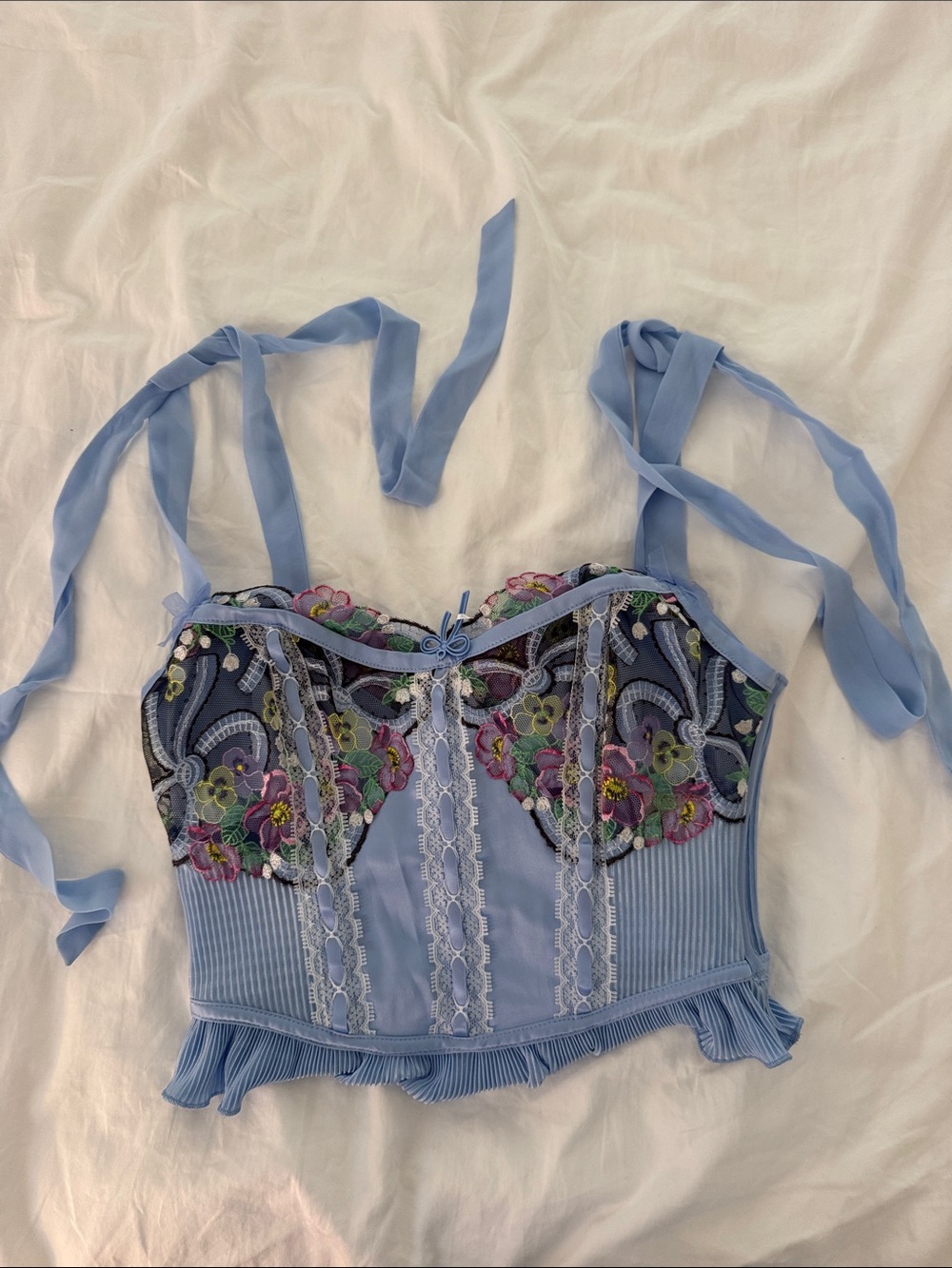 For Love & Lemons Light Blue Ruffled Bustier Top